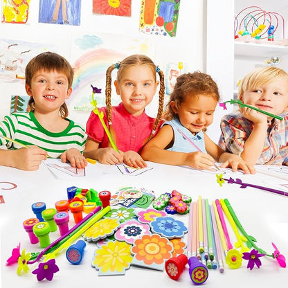 Cinrobiye 134 Pcs Flower Summer Party Favors Bulk,Daisy Party Suppiles,Tea Party Goodie Bag Stuffers,Summer Garden Birthday Party Gifts,School Supplies Class Reward Prizes Stationery Set