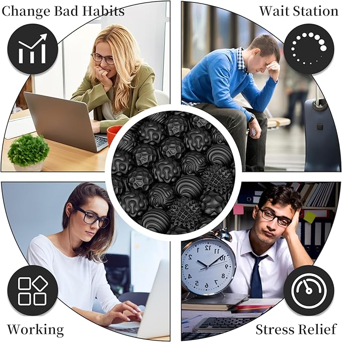Silicone Magnetic Balls, Fidget Toys for Adults & Teens, 6PCS Stress Balls Fidget Toy, Quiet Magnet Desk Fidgets with Textured, ADHD Anxiety Relief Items, Fun Stocking Suffers Gifts (Black)