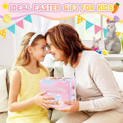 Realistic Bunny for Kids - Interactive Hopping Bunny Toy Set with Bunny Ears, Electric Lifelike Robot Rabbit that Move, Walking Barking and Wagging Tail Bunby Stuffed Animal with Sounds,White