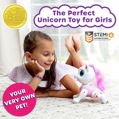 Power Your Fun Unicorn Robo Pets Unicorn Toy for Girls and Boys - Remote Control Robot Toy with Interactive Hand Motion Gestures, STEM Toy Program Treats, Walking, Dancing Robot Unicorn Kids Toy Pink