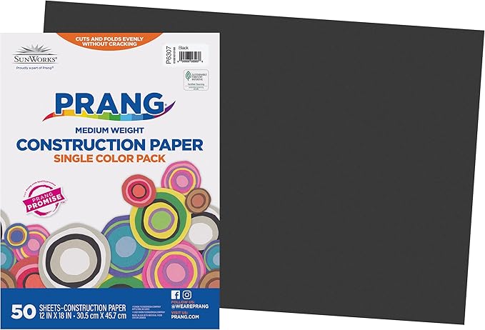 Prang (Formerly SunWorks) Construction Paper, Black, 12" x 18", 50 Sheets