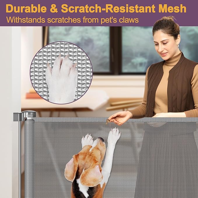 42" Tall X 100" Extra Wide Retractable Gates for Large Openings Extra Tall Dog Gates for Doorway Tall Retractable Baby Gate Tall Mesh Gates for Kids and Pets Large Dog Gate for Indoor/Outdoor, Gray