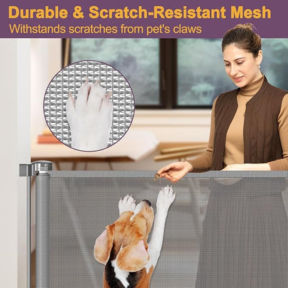 42" Tall X 100" Extra Wide Retractable Gates for Large Openings Extra Tall Dog Gates for Doorway Tall Retractable Baby Gate Tall Mesh Gates for Kids and Pets Large Dog Gate for Indoor/Outdoor, Gray