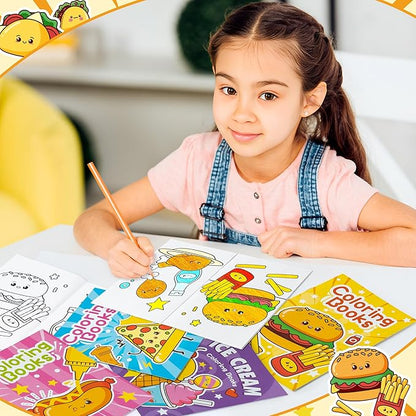 Junk Food Coloring Books for Kids- 24Pcs Bulk Fast Food Mini Coloring Booklet DIY Art Drawing Book with Hot Dogs Pizza Hamburger Coke for Toddlers Birthday Party Favors Goodie Bag Filler