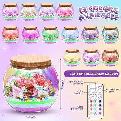 2 Theme in 1 Jar Light Up Unicorn Terrarium Kit & Night Light Fairy Terrarium Kit Creativity DIY Aarts Crafts for Girls Toys Ages 4 5 6 7 8 Year Old Girl Birthday Gifts