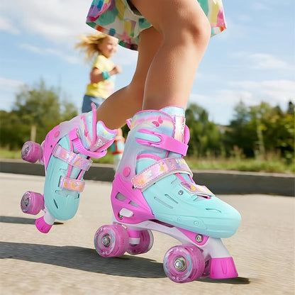 2PM SPORTS Roller Skates for Girls Boys Kids Age 4-6 5-8 6-12 8-12 with Light Up Wheels, Adjustable Youth Rollerskates Size 10C 11C 12C 13C 1 2 3 4 5 6