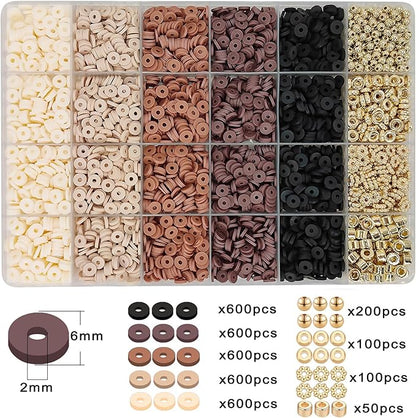 MIIIM Coffee Brown Clay Beads Kit for Bracelets Making, Heishi Beads for Friendship Bracelet, Clay Charms and Gold Spacers for Jewelry Making, Crafts, Concert, Raves, Gifts