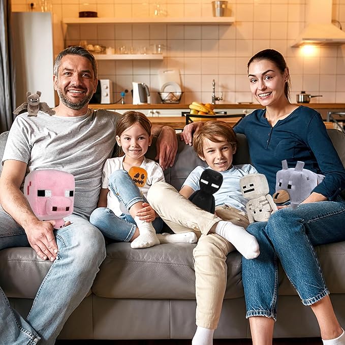 8Pack Snow Golem Plush, Enderman Plush, Baby Wolf, Baby Pig, Spider, bat, Skeleton Shooter, Squid Stuffed Animals Toys，Great Gift for Children and Fans.