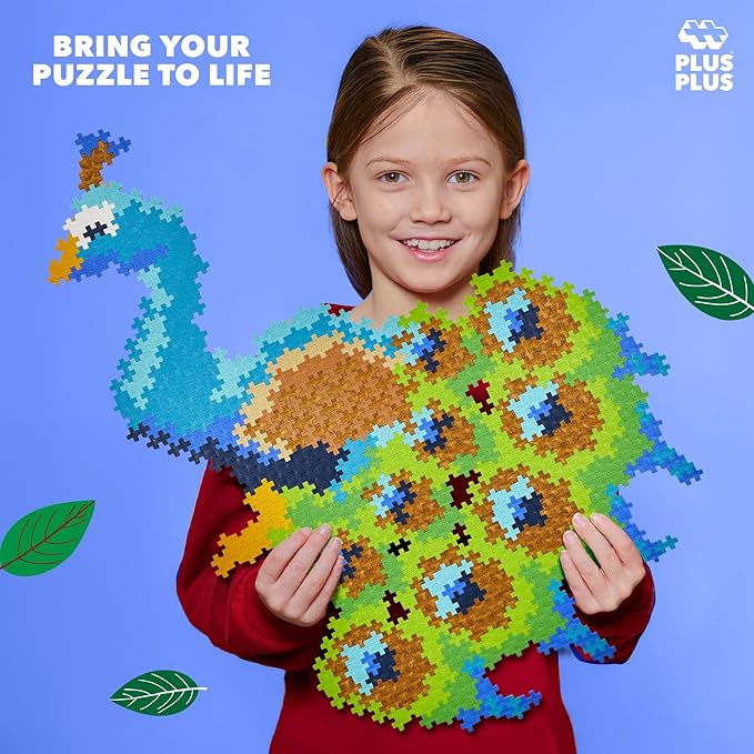 Plus Plus Puzzle by Number, 800 Piece Mini Interlocking Hashtag Color Blocks, 3D Pixel Art Kit for Kids - Peacock