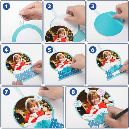 Barydat 24 Set Snow Globe Picture Frame Craft Kits Paper Winter Crafts for Kids Bulk Christmas Tree Ornament Winter Photo Frame Crafts for Home Classroom Activities Xmas Party Decoration