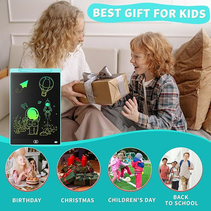 [2 Pieces] 12 Inch LCD Colorful Writing Graphic Tablet, Erasable Drawing Board, Kids Gift, Graphic Board for Games for 3 4 5 6 7 Years (Blue & Red)