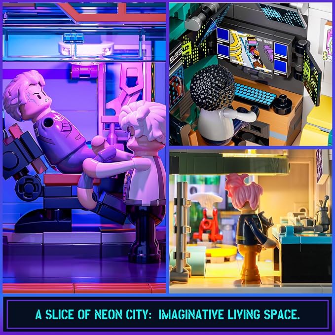 FUNWHOLE Cyberpunk Mansion Lighting Building-Bricks Set - 2524 Pcs Future City Modular Buildings Set Display Idea for Adults and Sci-fi Lovers