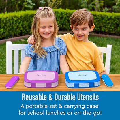 Bentgo Kids Utensil Set - Reusable Plastic Fork, Spoon & Storage Case - BPA-Free Materials, Easy-Grip Handles, Dishwasher Safe - Ideal for School Lunch, Travel, & Outdoors (Blue)