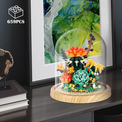Creative Bonsai Flower Bouquet Building Kit,Flower Botanical Collection Construction Building Toy,Building Blocks Set for Adults and Kids (Succulent Plant Bonsai Flower)