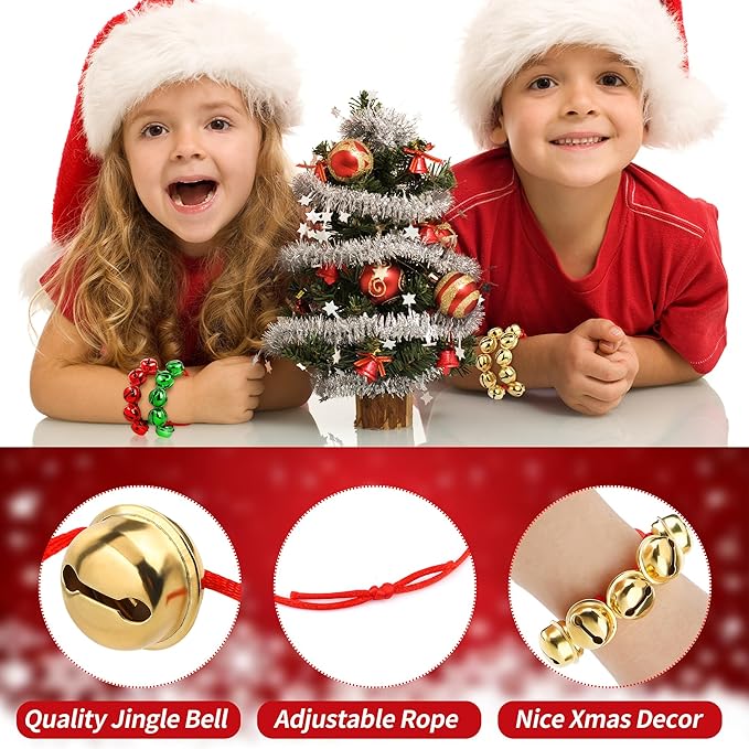 Cooraby 24 Pieces Assorted Colors Christmas Jingle Bell Bracelets Adjustable Christmas Bracelets with Metal Bells for Holiday Party Favors
