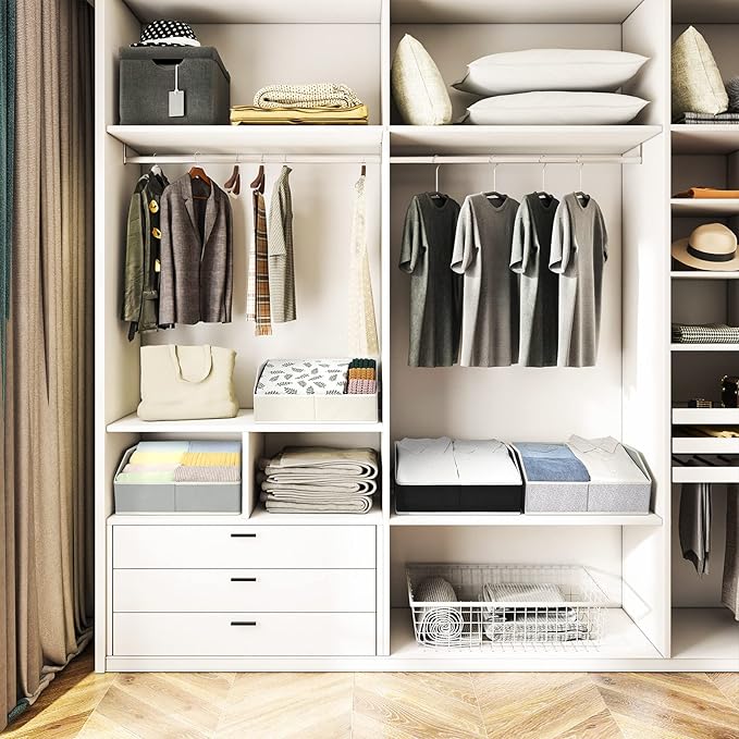 Homsorout Closet Organizers Bins 6 Packs - Large Closet Shelf Organizer with Handles, Fabric Trapezoid Storage Bins, Collapsible Storage Cubes for Clothes, Towels, Light Gray