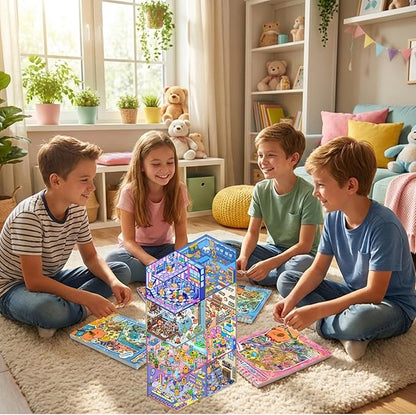 32 Sets (1200+) DIY 3D Stickers for Kids & Adults with 4 Sticker Books, Make Your Own Houses, Buildings, Shops & Amusement Park Scenes for Parties, Birthdays & Gifts