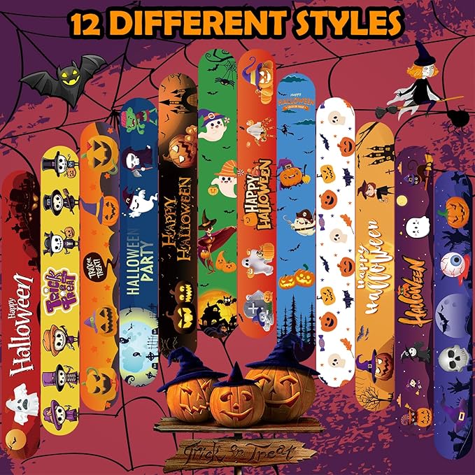 Halloween Slap Bracelets 36 PCS Bulk Party Favors for Kids Pumpkin Ghost Snap Bracelet Party Supplies Halloween Goodie Bag Fillers Classroom Prizes Toys Halloween Gifts for Girls Boys