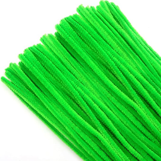 TOAOB 100pcs Pipe Cleaners Fluorescent Green Pipe Cleaners Chenille Stems 6mm x 12 Inch Fuzzy Sticks Crafts Supplies for DIY Art Crafts Decorations