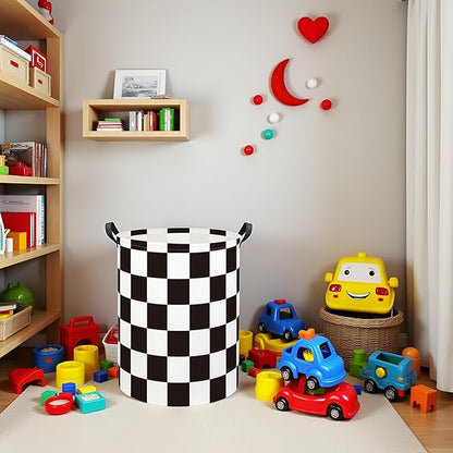Baby Laundry Basket Kids Hamper Toy Storage Bin for Boys Room Decor Baby Nursery Hamper Gift Baskets for Bedroom Bathroom(Race Flag)