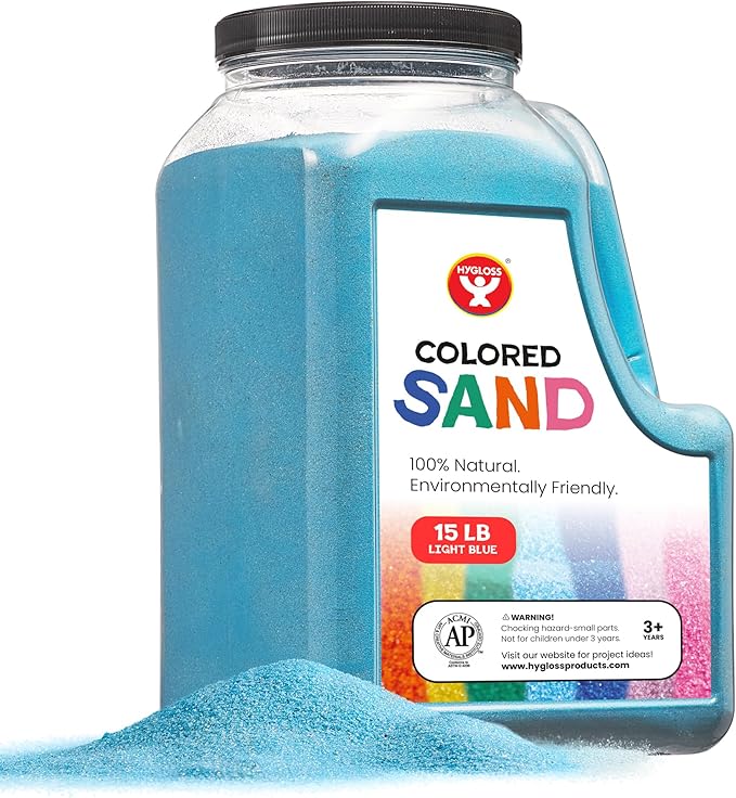Hygloss Colored Play Sand – 15 lb Light Blue Craft Sand for Sand Art, Christmas Gifts & Decorations, DIY Projects, Classroom Activities, and Plant Décor – Fine, Non-Toxic Sand, Safe for Kids Ages 3+