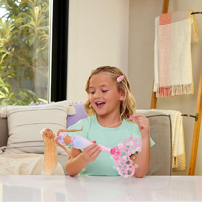 Barbie Bubble Sparkle Mermaid Doll with Bubble-Making Feature & Solution, Tray & Hairbrush, Plus Long, Color-Streaked Blonde Hair