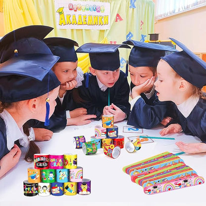 JUNEBRUSHS 56Pcs Kindergarten Graduation Slap Bracelets, Colorful Congrats Grad Bracelets Wristbands Kindergarten Graduation Gifts for Kids Preschool Kindergarten Graduation Party Favors Supplies