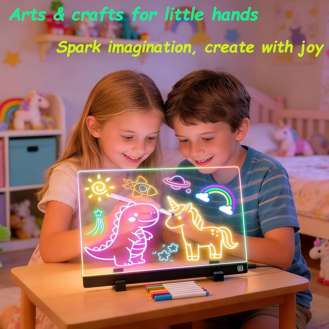 16-Inch LED Drawing Board for Kids | Light Up Doodle Board Glow Drawing Tablet | Reusable Kid Drawing Pad Toy | Arts Supplies Crafts for Kids Ages 4-8 | Creative Art Birthday Gifts for Girls Boys