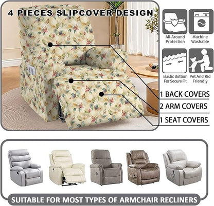 CRFATOP Printed Recliner Slipcover Stretch Reclining Chair Covers 4 Pieces Non Slip Recliner Sofa Slipcovers with Pocket Fitted Sofa Couch Cover Lazy Boy Chair Cover for Pet Kid Living Room,06