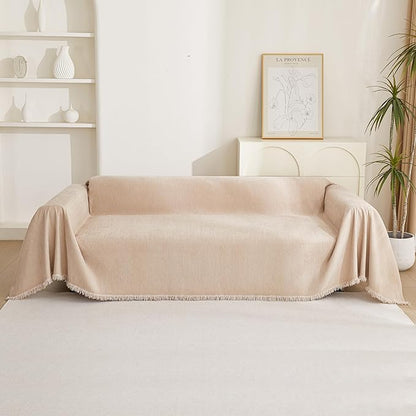 MYSKY HOME Dog Sofa Covers Khaki Couch Cover for 2 Cushion Couch Sofa Tassel Edge L-Shaped Sofa Slipcovers, Loveseat Couch Cushion Cover, Sofa Throw Covers, Furniture Covers for Pets, 91"x 118"