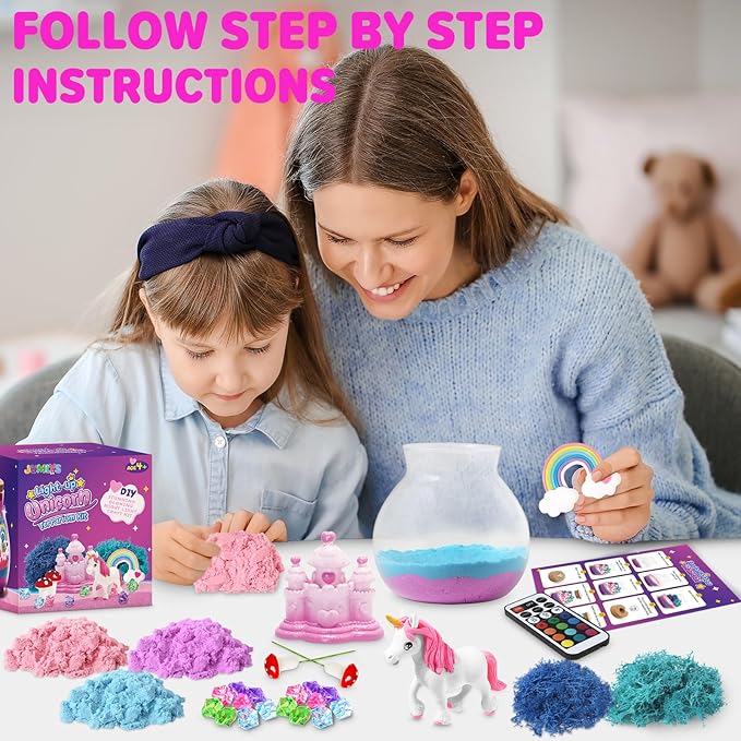 Jumlys Light Up Unicorn Terrarium Kit for Girls, Unicorn Toys for Kids Ages 4, 5, 6, 7, 8-12 Years Old, DIY Unicorn Art and Crafts Kit, Ideal Christmas, Birthday Gifts for Kids 4-6, 6-8, 8-12