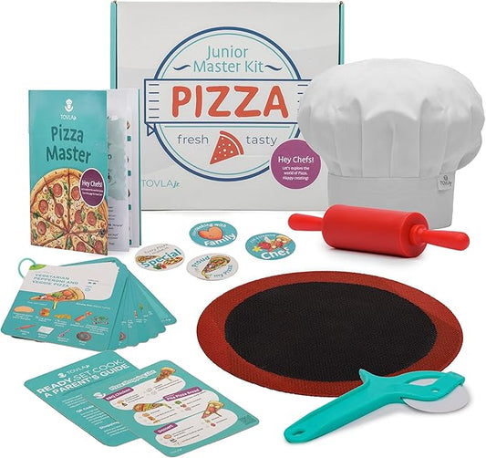 Tovla Jr. Ultimate Real Pizza Cooking Kit for Kids – Fun DIY Baking Set, STEM Activity for Ages 4+, Visual Learning Pizza Tools, Great Gift for Young Chefs