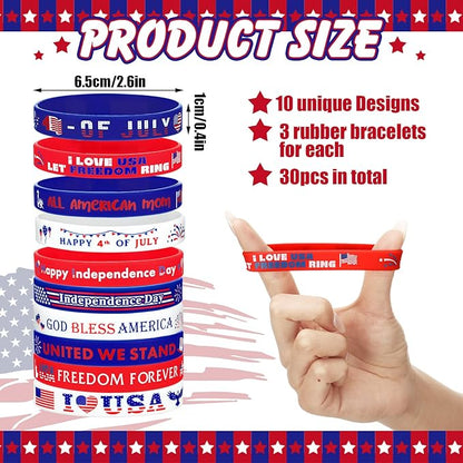 60 Pcs 4th of July Slap Bracelets and Silicone Wristband for Kids American Patriotic Party Favors Supplies Independence Day Decorations Accessories Red White Blue