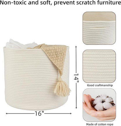 XUANGUO Cotton Rope Basket For Girls Boys Kids 16”X14” Baby Laundry Baskets Nursery Bin Round Woven Basket Organizer For Storage Toys Blankets Shoes Clothes white