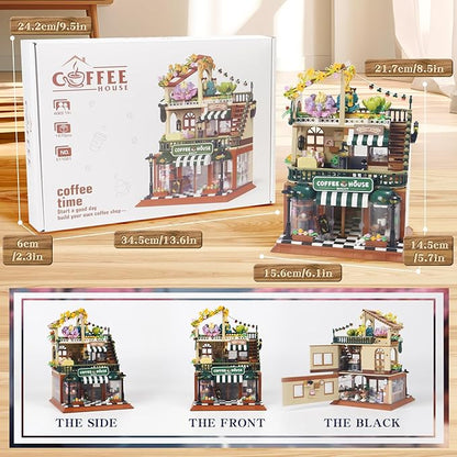 1470PCS Coffee Shop House Architecture Building Set(Not Compatible with Lego House Size,3.6MM Mini Bricks),Cafe Shop City Construction Building Model Kit,Unique Collection Present Toy for 6+