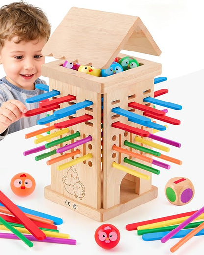 Montessori Toys Wooden Board Games for 3 4 5 6 Years Old, 34 Colorful Wooden Sticks Fine Motor Skills Toy for Kids 4-6, Math&Counting Learning Toy Family Games for Girls Boys 3 Year Olds Gift Ideas