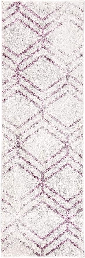 SAFAVIEH Adirondack Collection Runner Rug - 2'6" x 8', Ivory & Plum, Modern Geometric Distressed Design, Non-Shedding & Easy Care, Ideal for High Traffic Areas in Living Room, Bedroom (ADR253C)