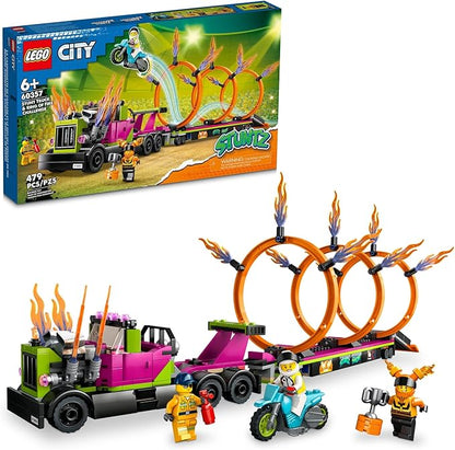 LEGO City Stuntz Stunt Truck & Ring of Fire Challenge 60357 with Flywheel-Powered Motorcycle Toy and Minifigures, Fun Gift for Kids Ages 6 Plus, 2023 Set