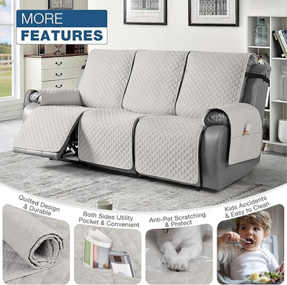 TAOCOCO Waterproof Recliner Couch Covers Sofa Slipcover for 3 Cushion Couch, Pet Sofa Cover for 3 Seat Recliner, Washable Reclining Sofa Cover Furniture Protector with Straps(3 Seater, Off White)