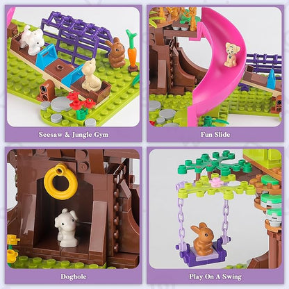 Friends Tree House Building Kit Girls Friendship Forest Jungle Treehouse Pets Amusement Park Toys Set with Seesaw Creative Roleplay Birthday Gifts for Old Kids Boys 8-12,6-12,7-9 (642 PCS)
