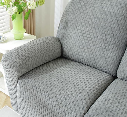 vctops 6 Pieces Jacquard Plush Recliner Loveseat Slipcover Stretch Soft Sofa Couch Cover Anti-Slip Solid Color Furniture Protector with Elastic Bottom for Kids Cats Dogs(Dark Grey,2 Seat)