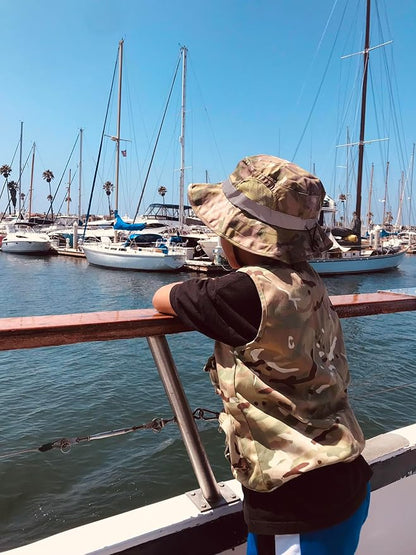 Kids Cargo Vest Set Camouflage Vest and Hat Medium/Large Fits Youth Size 8-12 Clothing Size (Camouflage Vest and Hat, Medium/Large)