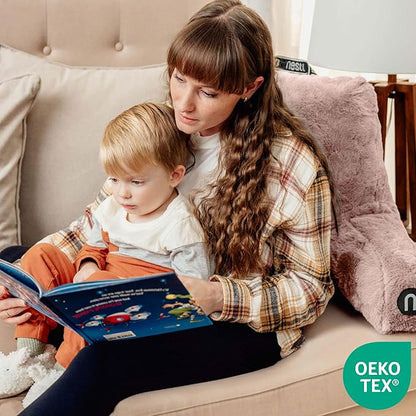 Nestl Fur Reading Pillow, Stylish Back Pillow for Bed Sitting Up, Faux Fur Bed Chair Pillow with Arms, Reading Pillows for Sitting in Bed Adult & Kids, Back Support Pillow for Bed Rest - Peach Beige