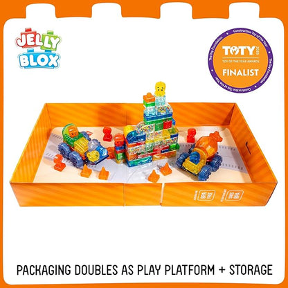 Jelly Blox Construction Site Set | Includes 75 Pieces | Toddler & Preschool Building Blocks Kids Can Squeeze, Stretch, Squish | MESH ACCREDITED | Safety Tested & Ouch-Free | Sensory Play Toy Ages 2+