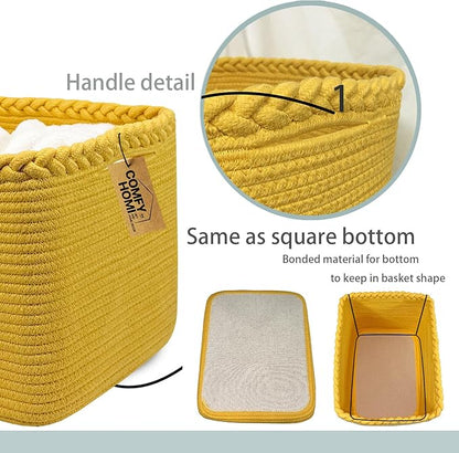 COMFY-HOMI Square Woven Cotton Rope Basket for Organizing, Gift Baskets for Handles, Empty Gift Baskets, Toy Basket for bins|13.5" x 11" x 9.5" home decor for Living Room, Bathroom