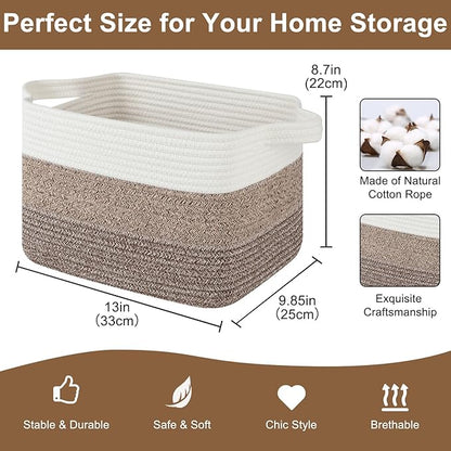 OIASKET Storage Basket for Organizing, Woven Baskets for Storage, Rectangle Decorative Baskets for Shleves, Closet, Toys, Book, Nursery Organizer Bins - Pack of 3 (Gradient Dark Brown, 13"x9.85"x8.7")