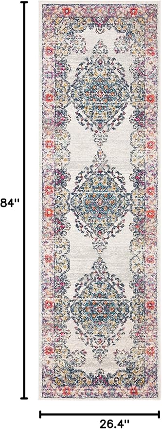 SAFAVIEH Evoke Collection 2'2" x 7' Cream / Fuchsia EVK250A Non-Shedding Living Room Entryway Foyer Hallway Bedroom Runner Rug