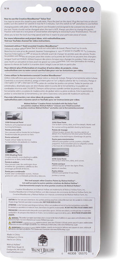 Walnut Hollow Creative Woodburner Introduction Value Tool for Beginner Wood Burning, 4 Points (Tips), Wood Burning Pen