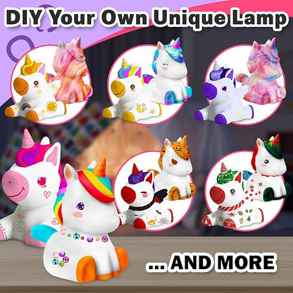 FUNZBO 2Pcs Paint Your Own Unicorn Lamp Kit - Arts and Crafts Supplies Painting Kits for Kids Teens Adults, DIY Night Light Toys for Girls Boys Ages 3 4 5 6 7 8 9 10 11 12 Easter Birthday Gift