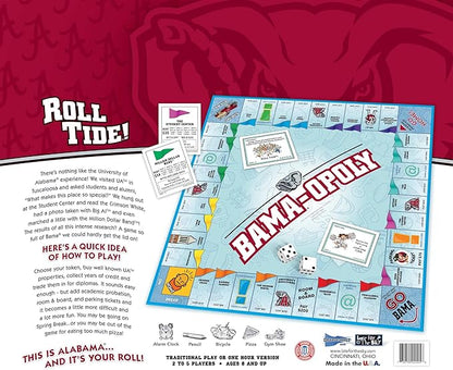Late for the Sky BAMAOPOLY University of Alabama Board Game, Campus Landmarks Edition, 2–6 Players Ages 8+, Family Party Strategy Opoly for Alumni Students Fans